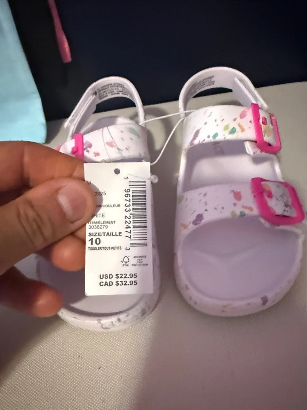 !it jeans White Kids Sandals with Pink Buckles and Multicolor Speckle